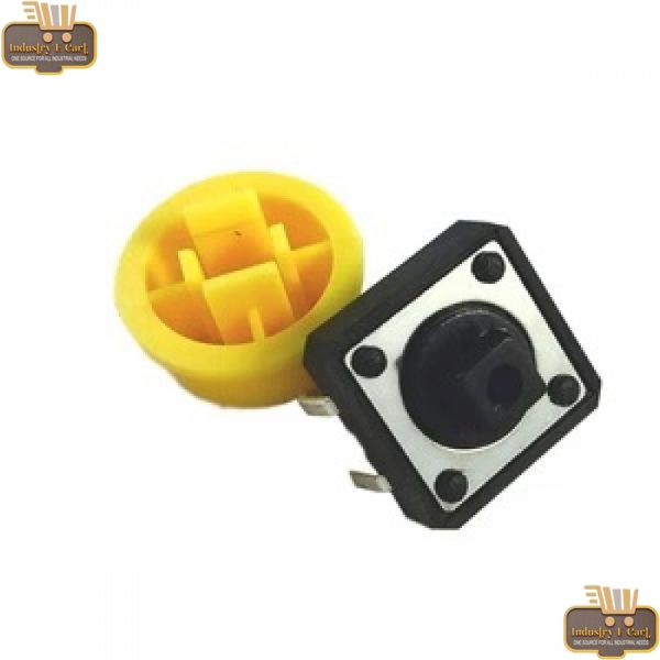 Momentary Tact Tactile Push Button Switch 12x12x7.3mm with Yellow Round Cap - 5 Pcs